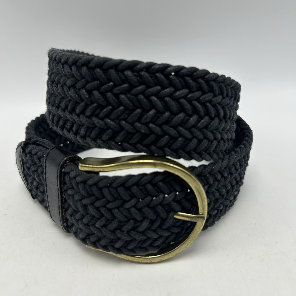 Coldwater Creek Statement Belt Womens S M Braided Black Cotton Leather Trim